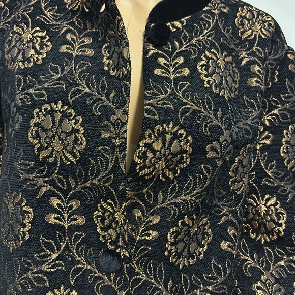 Laura Ashley Black Bronze Tapestry and Velvet Button Up Peacoat Jacket Womens L - Picture 13 of 13